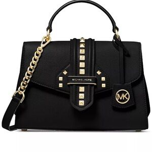 Michael Kors Black and Gold Studded Satchel- Bleecker Bag- Small
